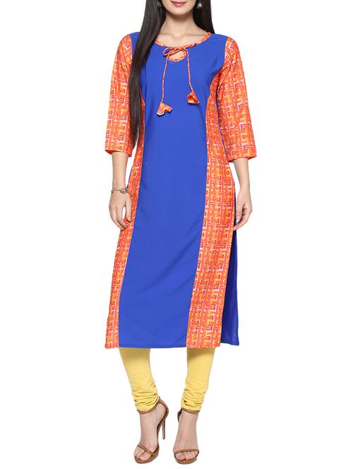 blue crepe straight kurta - 14536832 - Very Small Image - 1