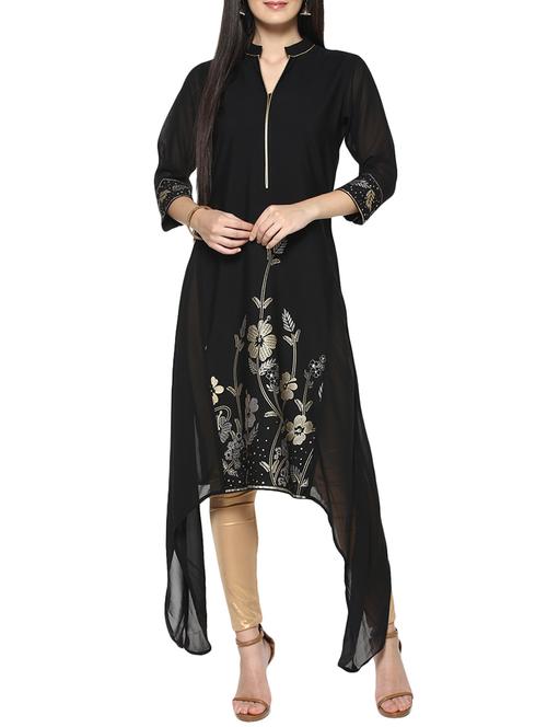 black crepe asymmetric kurta - 14536833 - Very Small Image - 1
