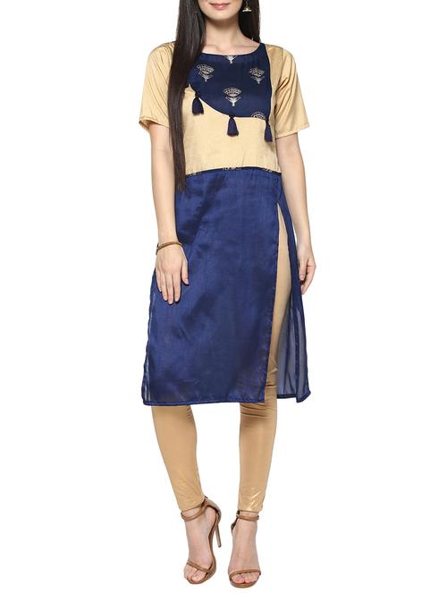 blue poly silk straight kurta - 14536847 - Very Small Image - 1