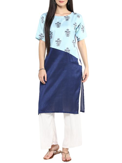 blue silk blend straight kurta - 14536849 - Very Small Image - 1