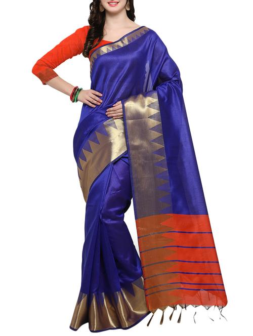 blue silk blend bordered saree with blouse - 14538460 - Very Small Image - 1