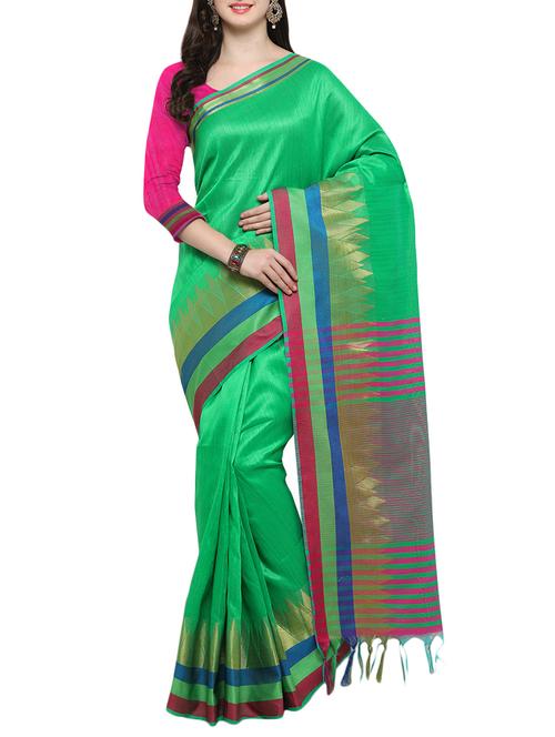 green kheecha silk maheswari saree with blouse - 14538472 - Very Small Image - 1