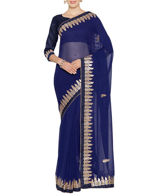 blue chiffon gota patti saree with blouse - 14538661 - Very Small Image - 1