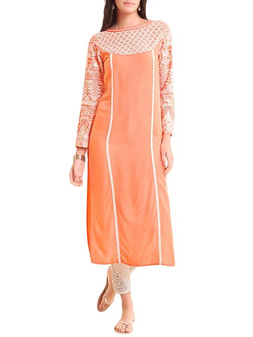 orange viscose straight kurta - 14541656 - Very Small Image - 1
