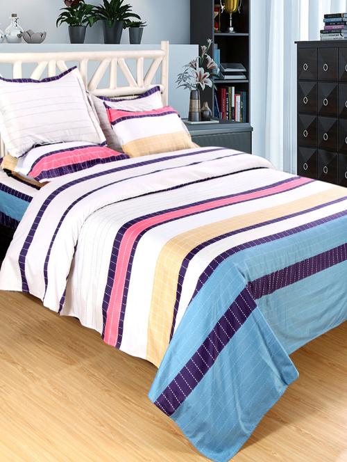 polycotton printed double bed sheet with 2 pillow covers - 14543064 - Very Small Image - 1