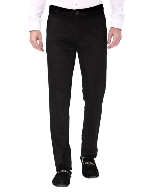 black cotton flat front casual trousers - 14543940 - Very Small Image - 1