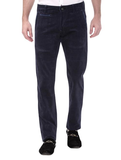 navy blue cotton corduroy casual trousers - 14543985 - Very Small Image - 1