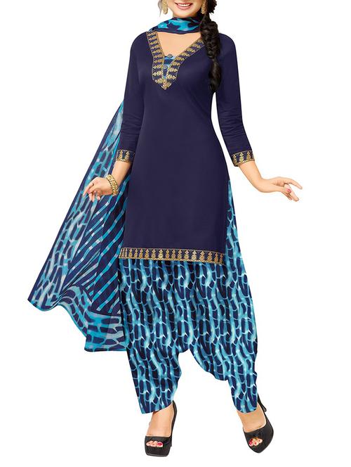 blue cotton unstitched dress material - 14544107 - Very Small Image - 1