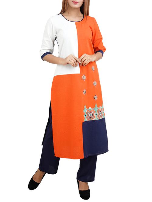 orange cotton straight kurta - 14544253 - Very Small Image - 1