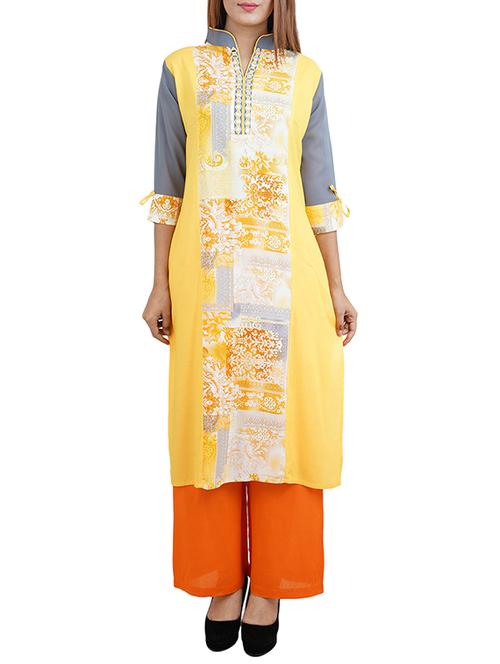 yellow viscose straight kurta - 14544265 - Very Small Image - 1