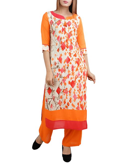 orange rayon straight kurta - 14544270 - Very Small Image - 1