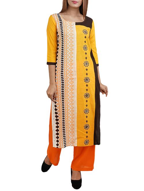 yellow rayon straight kurta - 14544278 - Very Small Image - 1