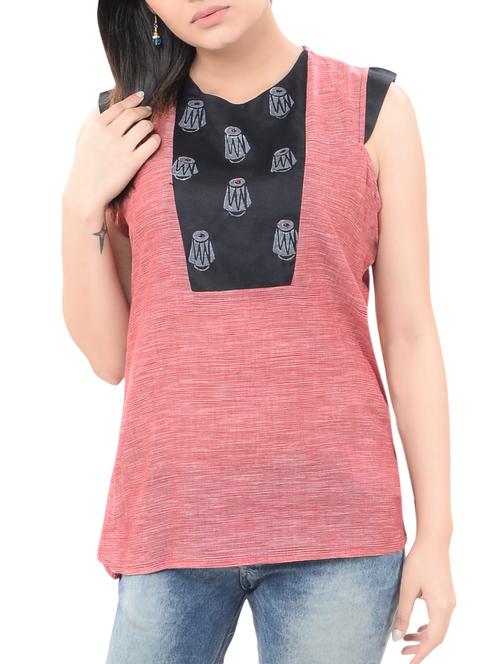 red khadi cotton top - 14544348 - Very Small Image - 1