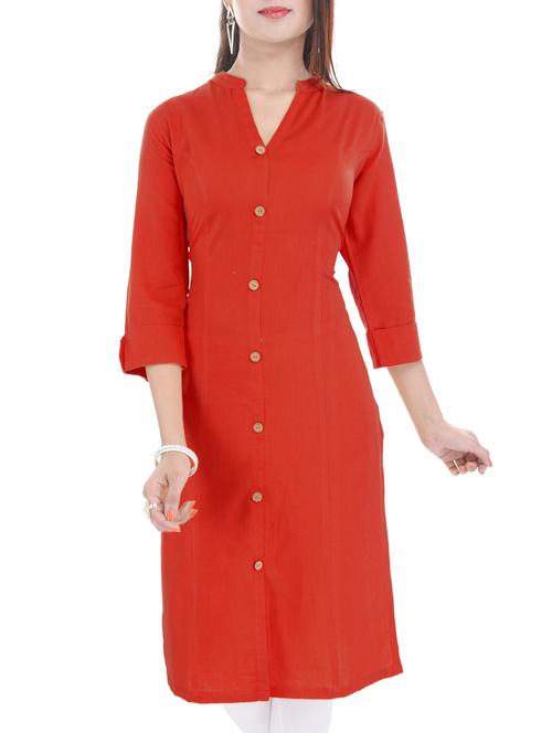 red cotton straight kurta - 14544500 - Very Small Image - 1