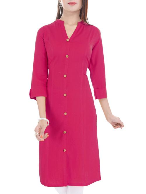 pink cotton straight kurta - 14544504 - Very Small Image - 1