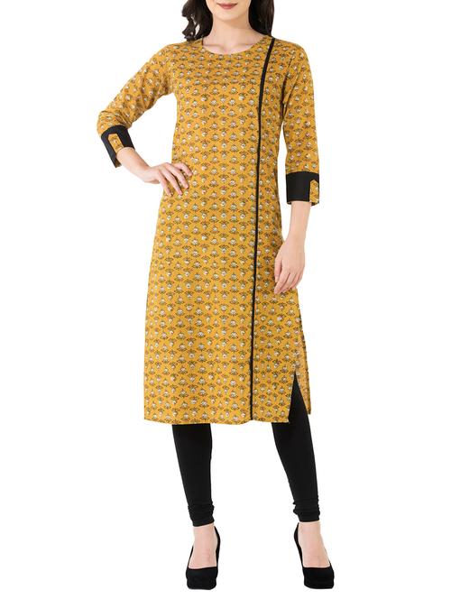 yellow cotton straight kurta - 14544891 - Very Small Image - 1