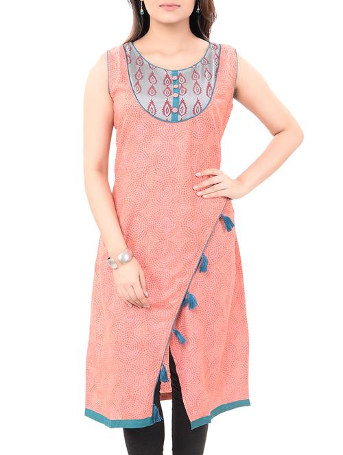 peach cotton asymmetric kurta - 14545632 - Very Small Image - 1