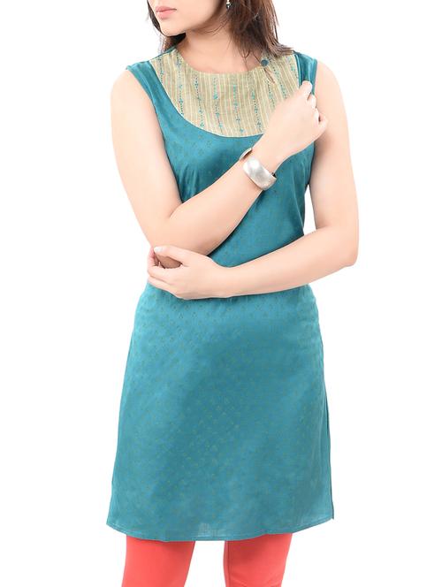 turquoise viscose aline kurta - 14545670 - Very Small Image - 1