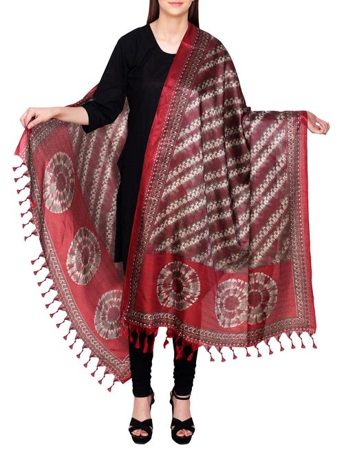 maroon poly silk tie & dye dupatta - 14546440 - Very Small Image - 1