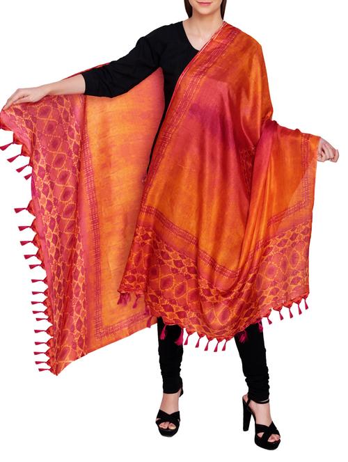 orange poly silk tie & dye dupatta - 14546450 - Very Small Image - 1