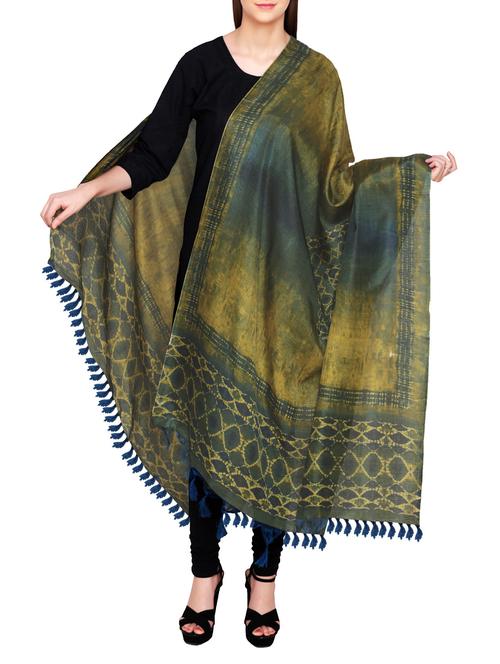 green poly silk tie & dye dupatta - 14546455 - Very Small Image - 1
