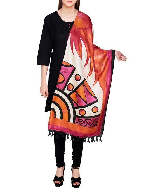 orange poly silk printed dupatta - 14546457 - Very Small Image - 1