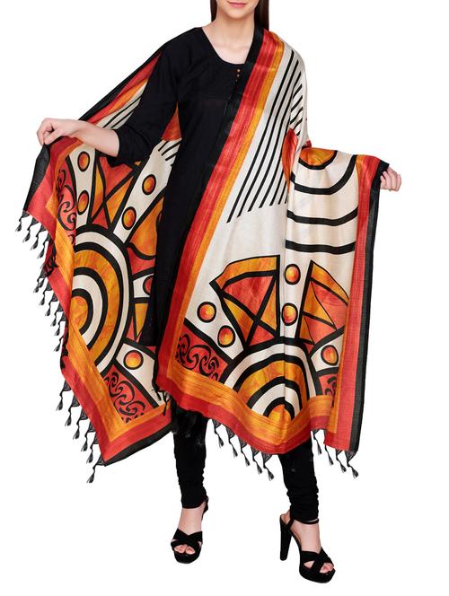 orange poly silk printed dupatta. - 14546460 - Very Small Image - 1
