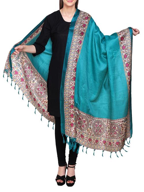 turquoise poly silk madhubani dupatta - 14546481 - Very Small Image - 1