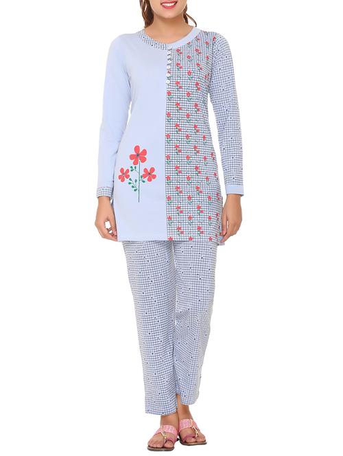 round neck top with printed pajama set - 14546600 - Very Small Image - 1