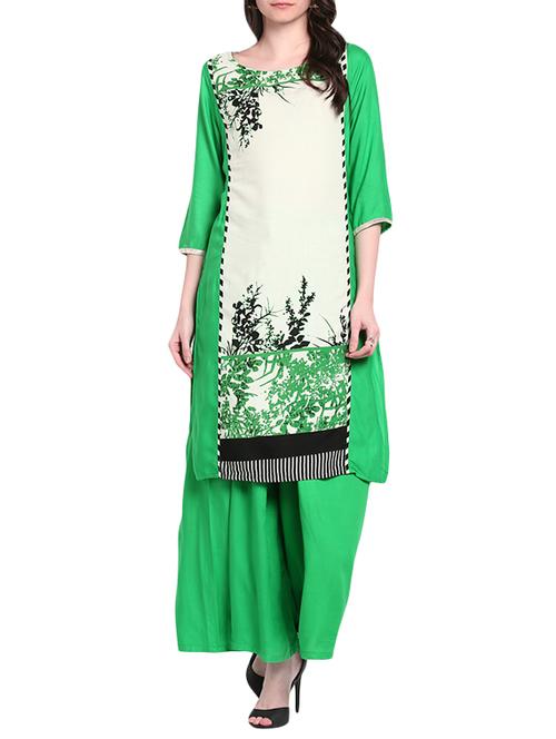 green rayon straight kurta - 14547287 - Very Small Image - 1