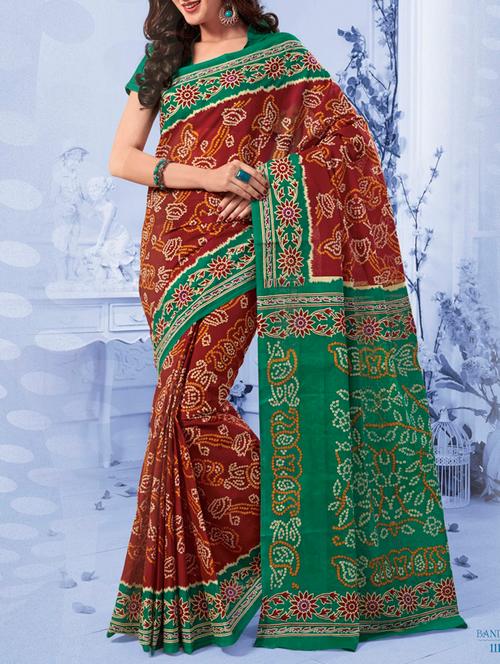 red cotton bandhani saree with blouse - 14548311 - Very Small Image - 1