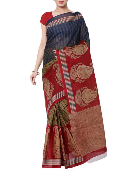 red cotton printed saree with blouse - 14548319 - Very Small Image - 1