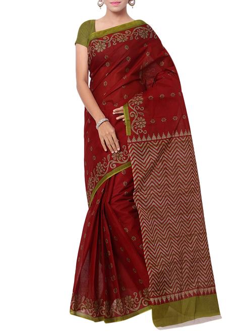 red cotton woven saree with blouse - 14548325 - Very Small Image - 1