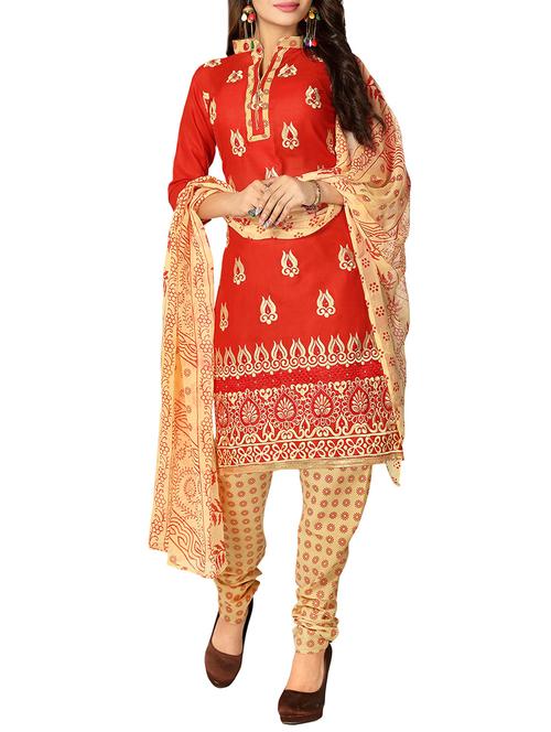 red cotton churidaar suit dress material - 14550310 - Very Small Image - 1