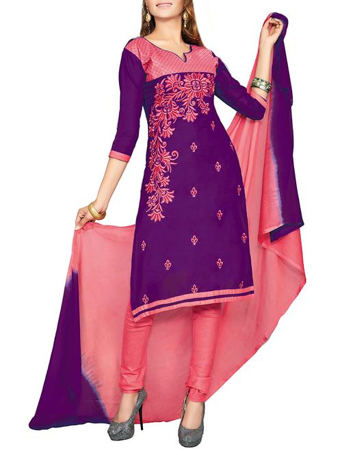 embroidered unstitched churidaar suit - 14550327 - Very Small Image - 1