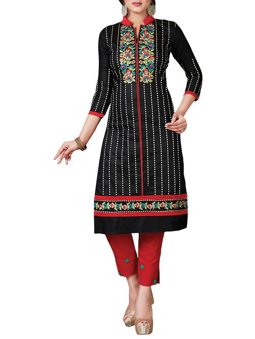 embroidered unstitched straight pant suit - 14550389 - Very Small Image - 1