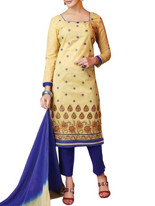 yellow cotton straight pant suit dress material - 14550459 - Very Small Image - 1