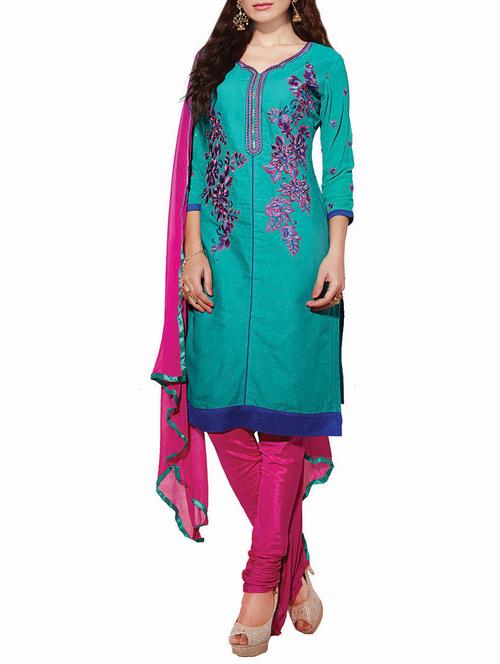 blue cotton churidaar suit dress material - 14550495 - Very Small Image - 1