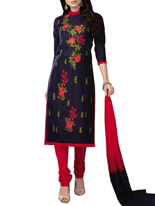 embroidered unstitched churidaar suit - 14550527 - Very Small Image - 1