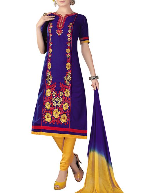 embroidered unstitched churidaar suit - 14550563 - Very Small Image - 1
