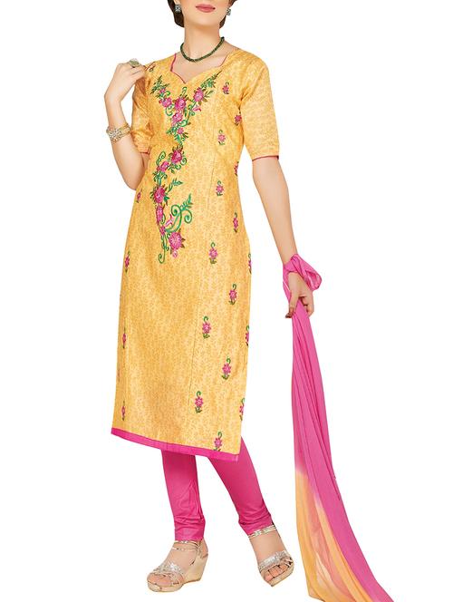 yellow cotton churidaar suit dress material - 14550571 - Very Small Image - 1