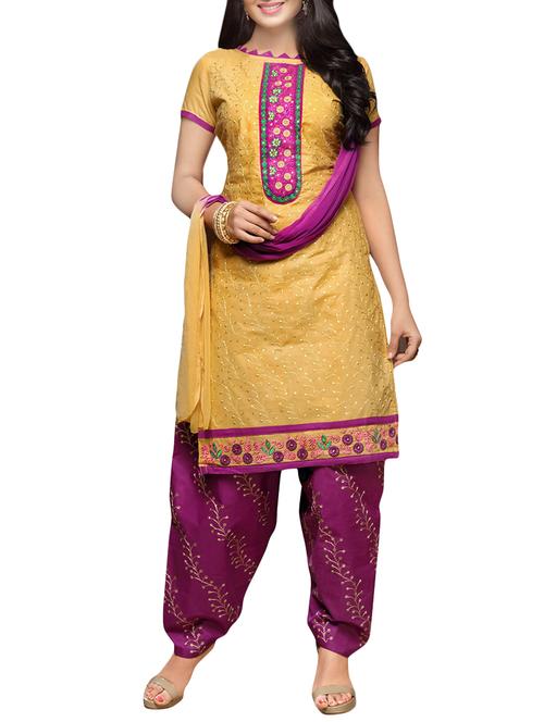 yellow cotton blend salwar suit dress material - 14550596 - Very Small Image - 1