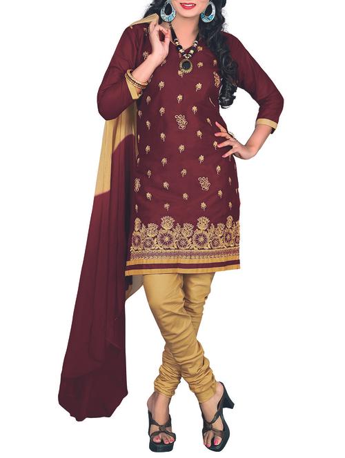 red cotton blend churidaar suit dress material - 14550860 - Very Small Image - 1