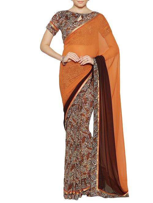 orange georgette half and half saree with blouse - 14550930 - Very Small Image - 1