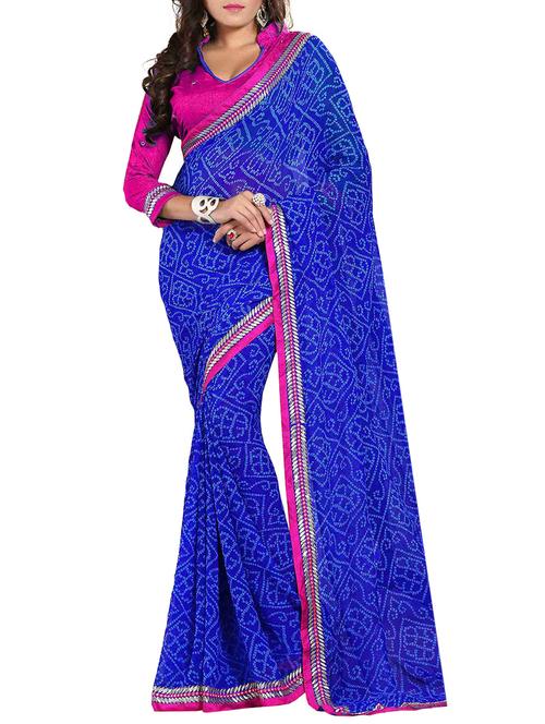 blue chiffon bandhani saree with blouse - 14551095 - Very Small Image - 1