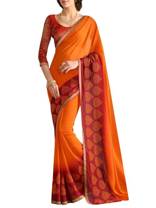 contrast bordered saree with blouse - 14551120 - Very Small Image - 1