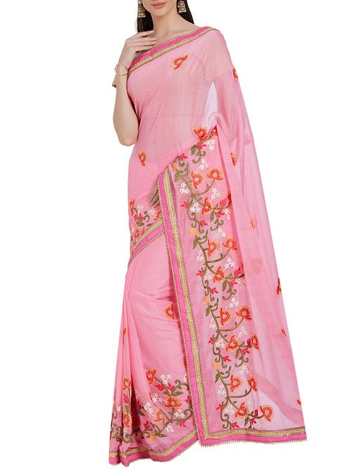 baby pink embroidered saree with blouse - 14551158 - Very Small Image - 1
