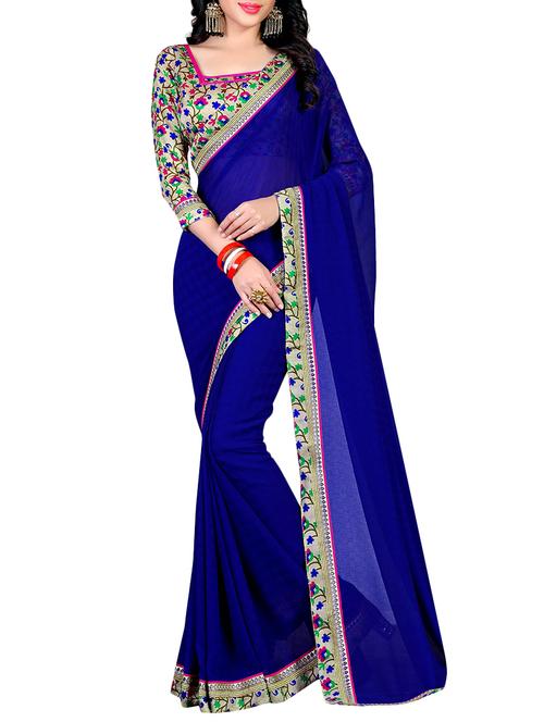 blue bordered saree with blouse - 14551220 - Very Small Image - 1