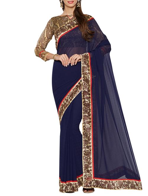 midnight blue bordered saree with blouse - 14551234 - Very Small Image - 1