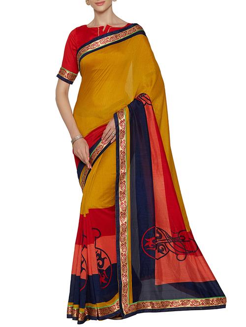contrast bordered saree with blouse - 14551280 - Very Small Image - 1